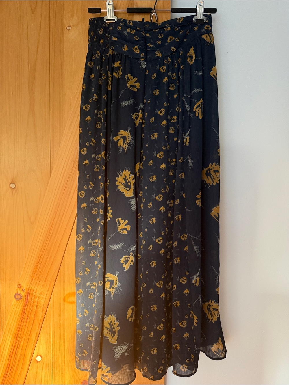 ba&sh Black Maxi Skirt with Mustard Floral Motif